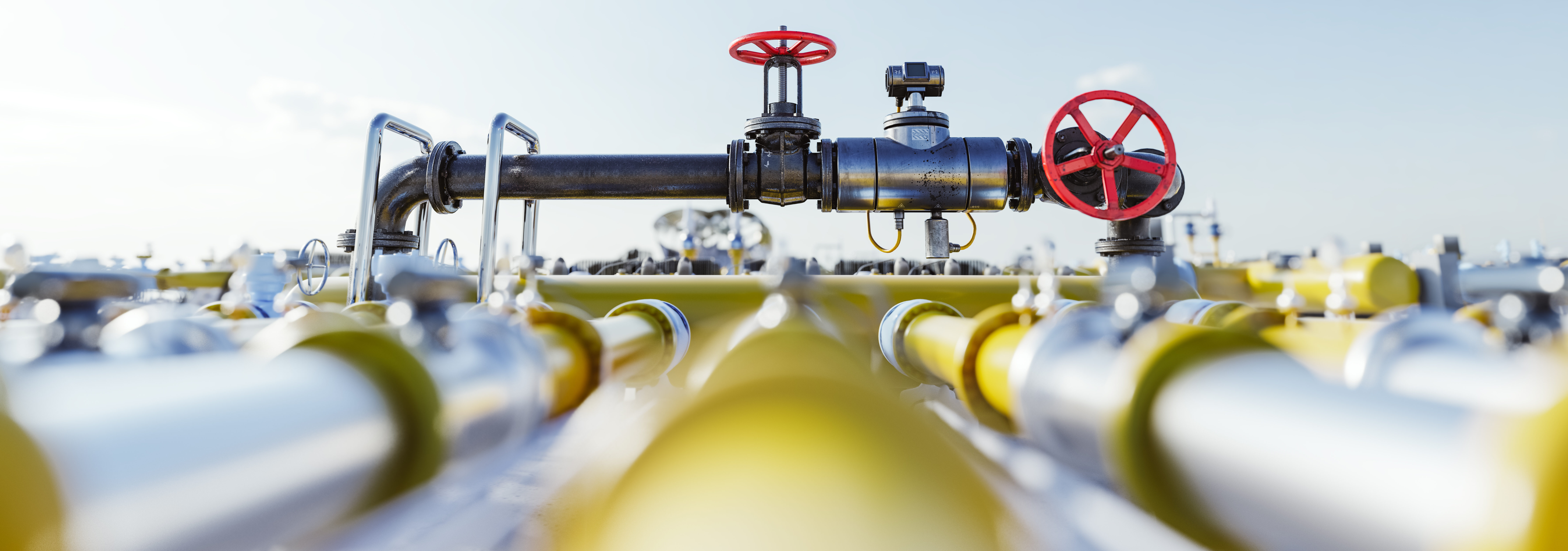 Gas tap with pipeline system at natural gas station. Industry
