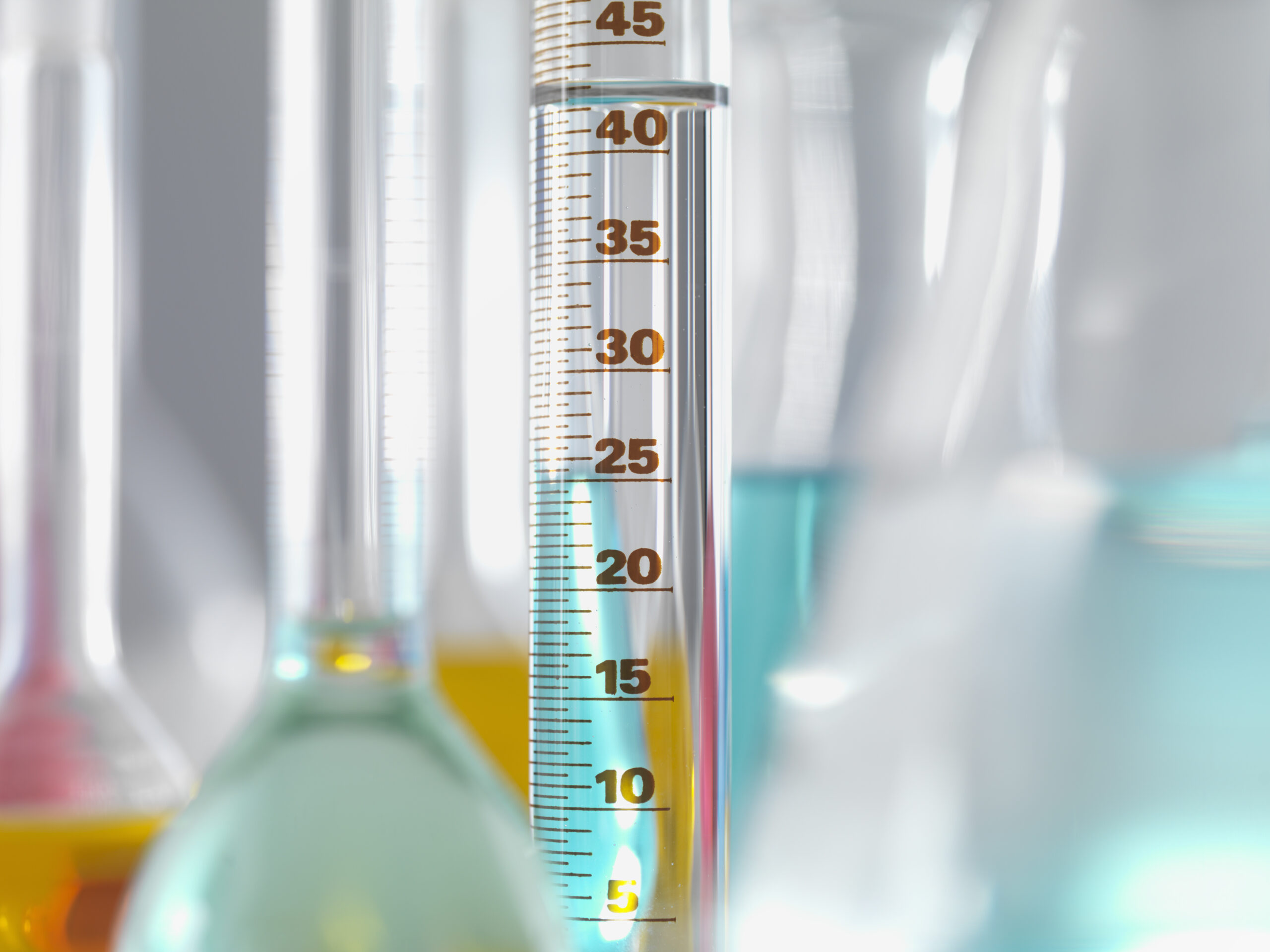 Liquid in a measuring flask.