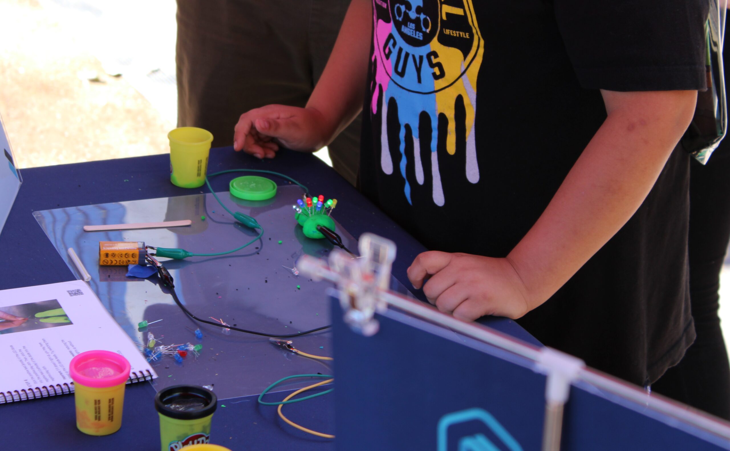 Middle School student exploring circuits using play-doh.