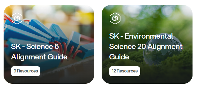Website tiles showing Science 6 and Environmental Science 20 Alignment Guides